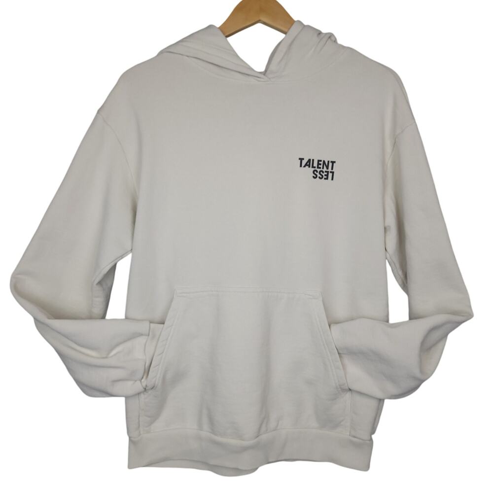 Talentless Mens Spellout Graphic Hoodie Sz Small Streetwear White Black Pullover - Picture 2 of 10